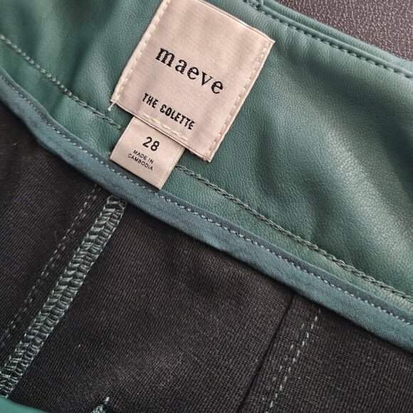 Anthropologie Maeve The Colette Crop Wide Leg Pant, Faux Leather, Green, 28 - Picture 3 of 9